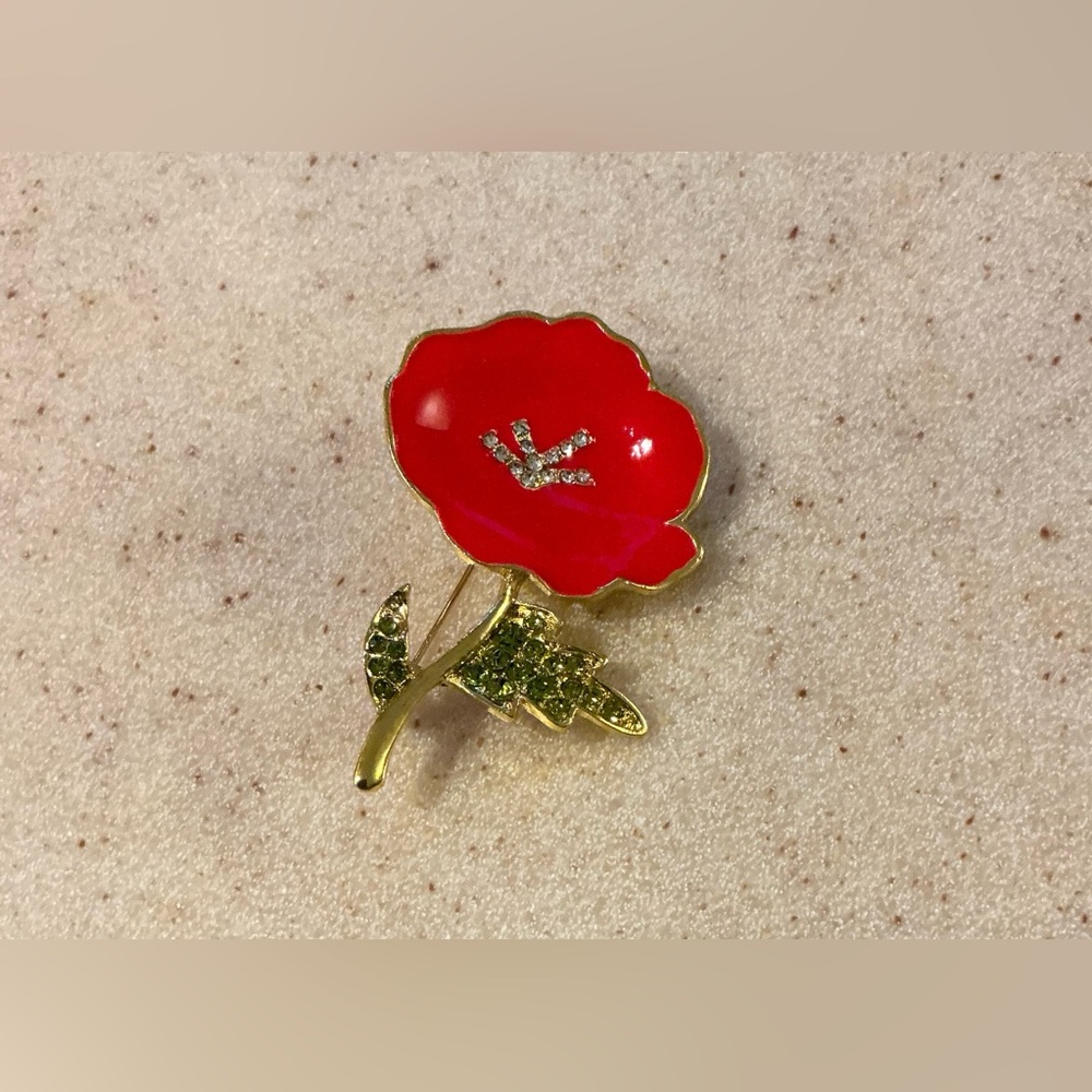 Red and Gold Poppy Brooch Jewelry
